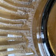 Old Verrex smoked glass fruit bowl, with a radius decoration cut into the glass