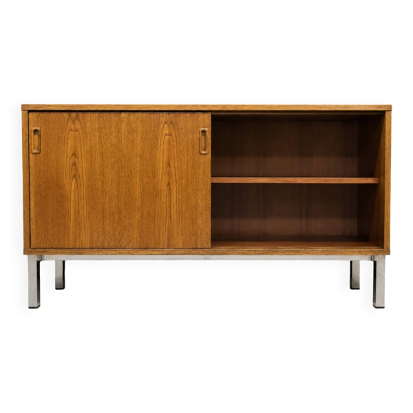 Enfilade vintage années 80 en placage chêne – porte coulissante & pièt