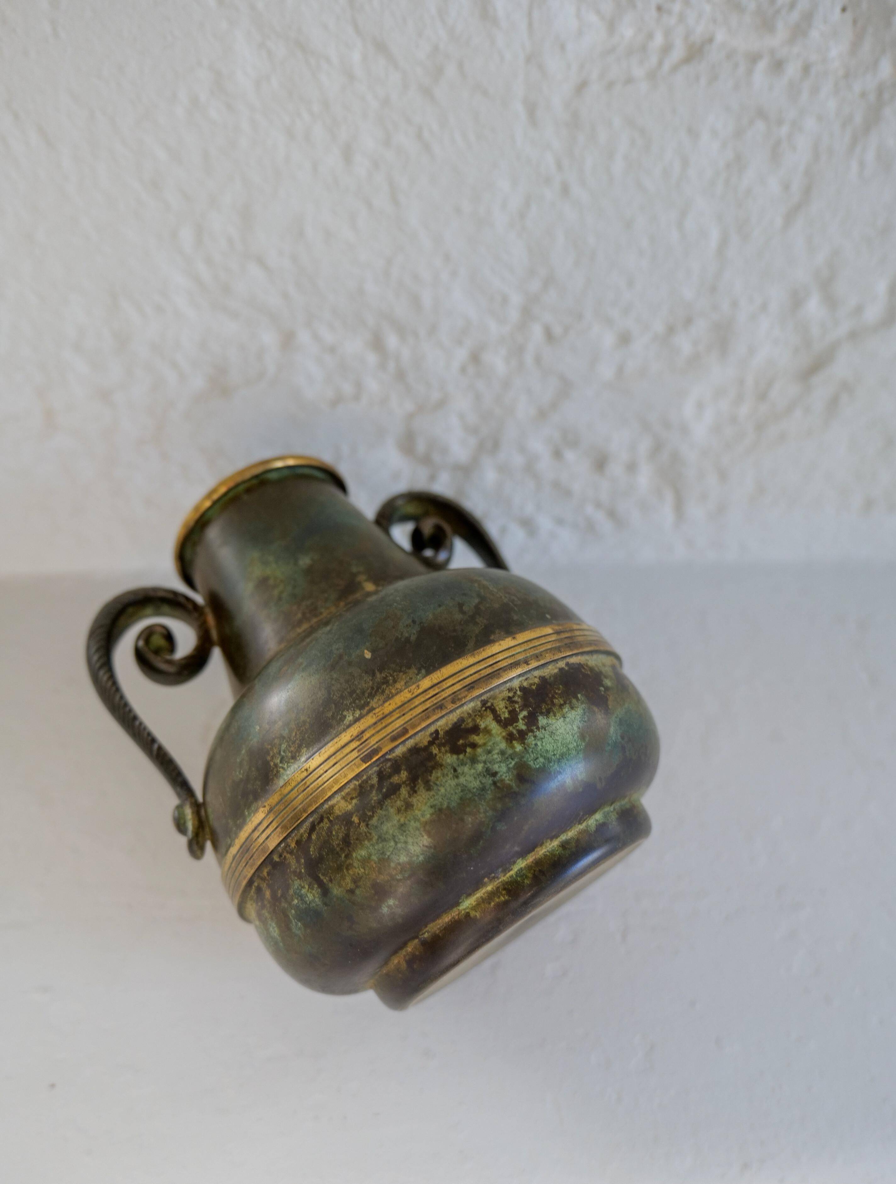 Art Deco vase in bronze and brass by SVM Handarbete, Sweden 1940s