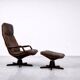 Vintage Mid-Century Danish Modern Leather Adjustable Easy Chair and Ottoman