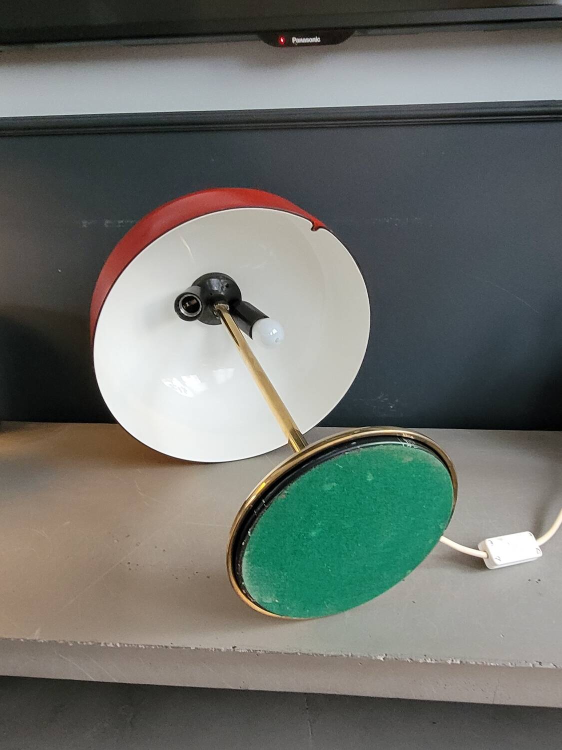 Vintage table lamp with bell shade and brass base