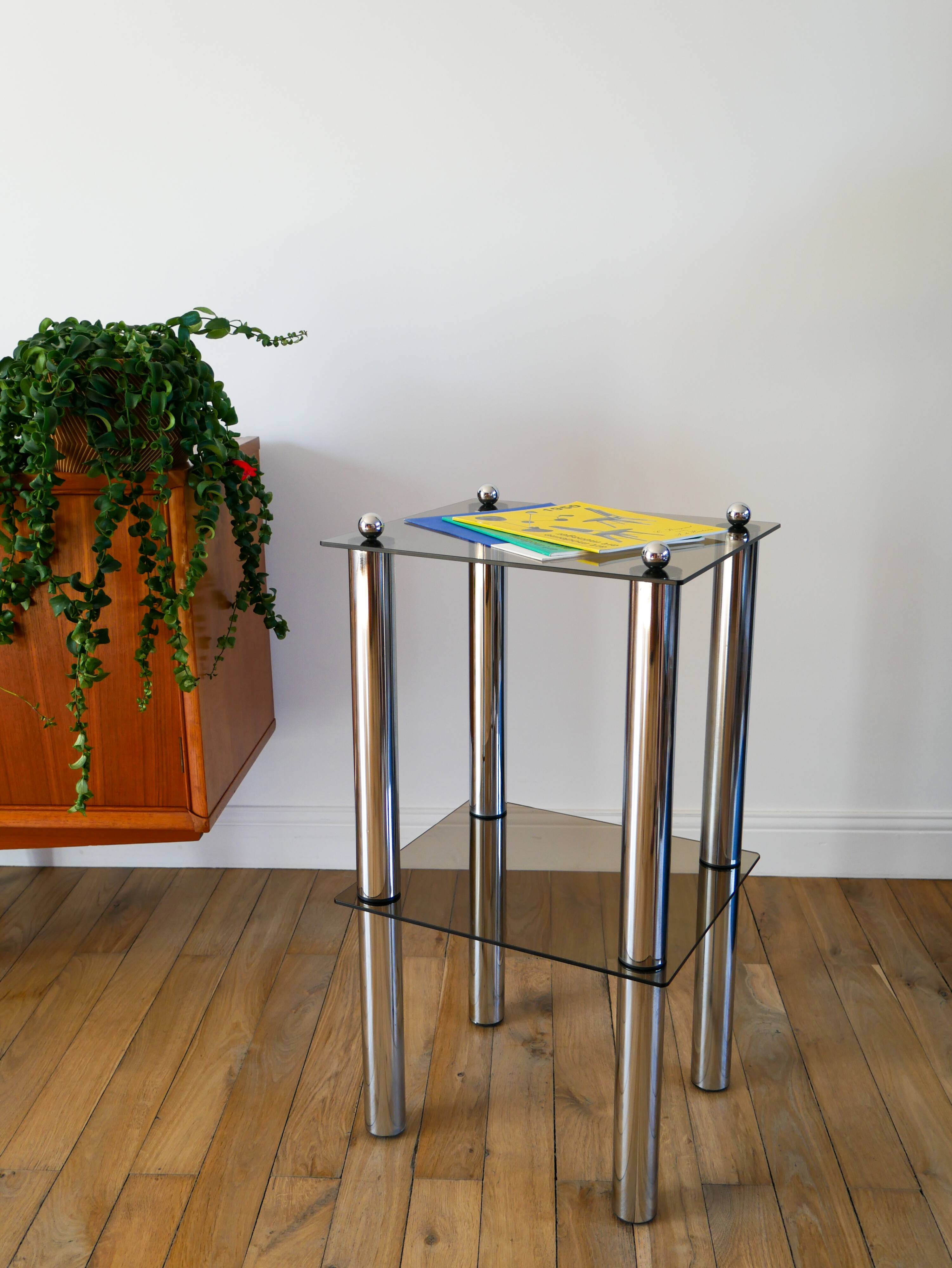 Bolster in chrome and smoked glass, double floors, Design, 1970