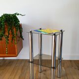 Sellette en chrome et verre fumé, double étages, Design, 1970
