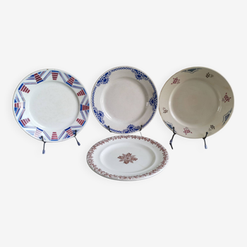 4 old mismatched plates Gien, St Amand, K&G Lunéville