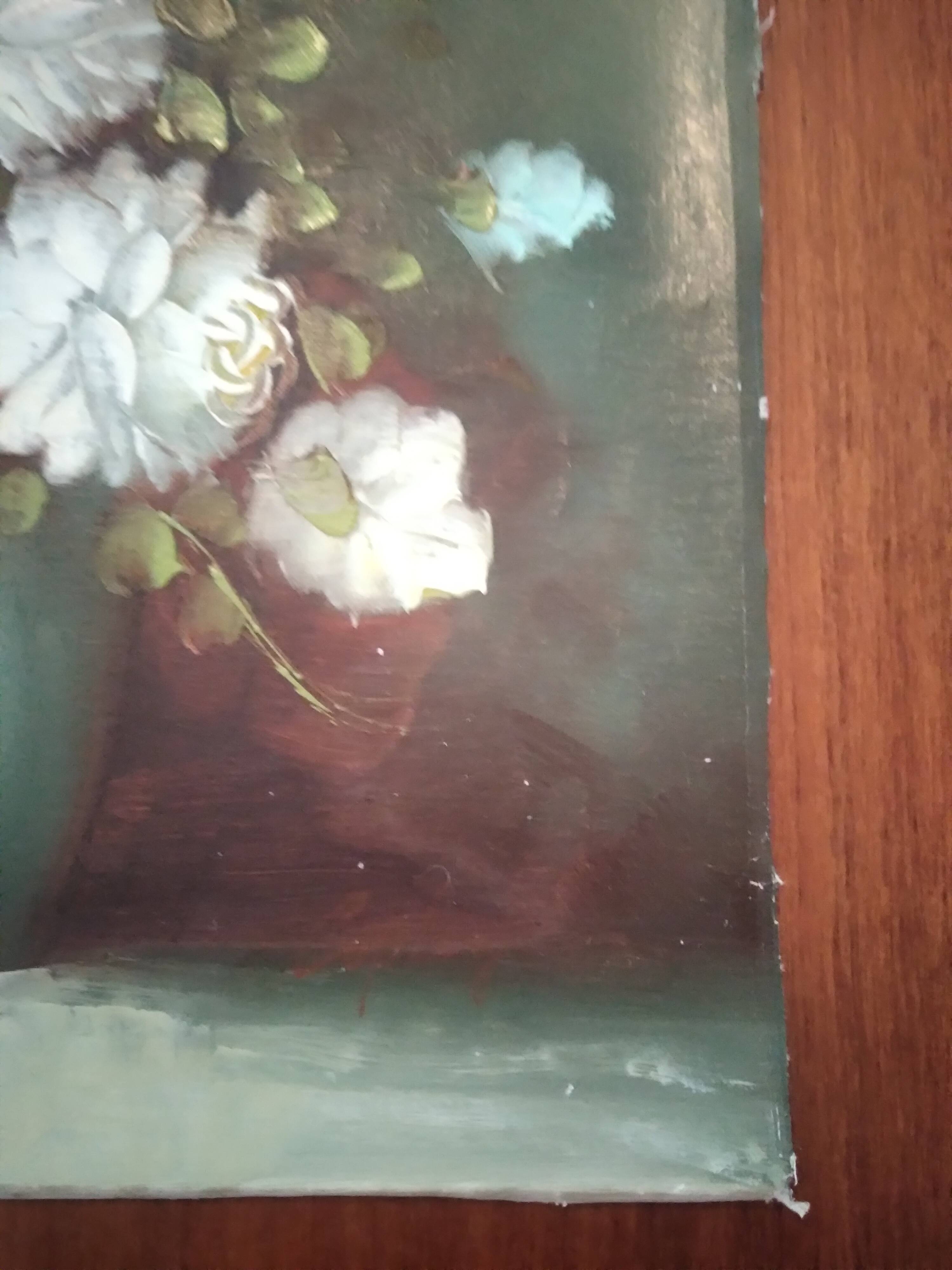 Vintage oil painting still life rose signed C.Johnson
