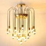 Tubular chrome and brass waterfall chandelier, Italy 1970s.