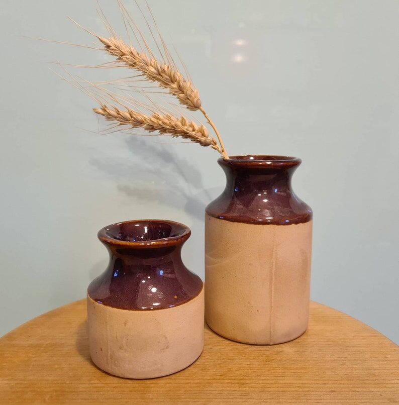 Duo vases anciens grès vernissé vintage mid century