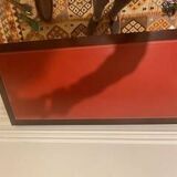 Wenge console desk / red leather top and drawer