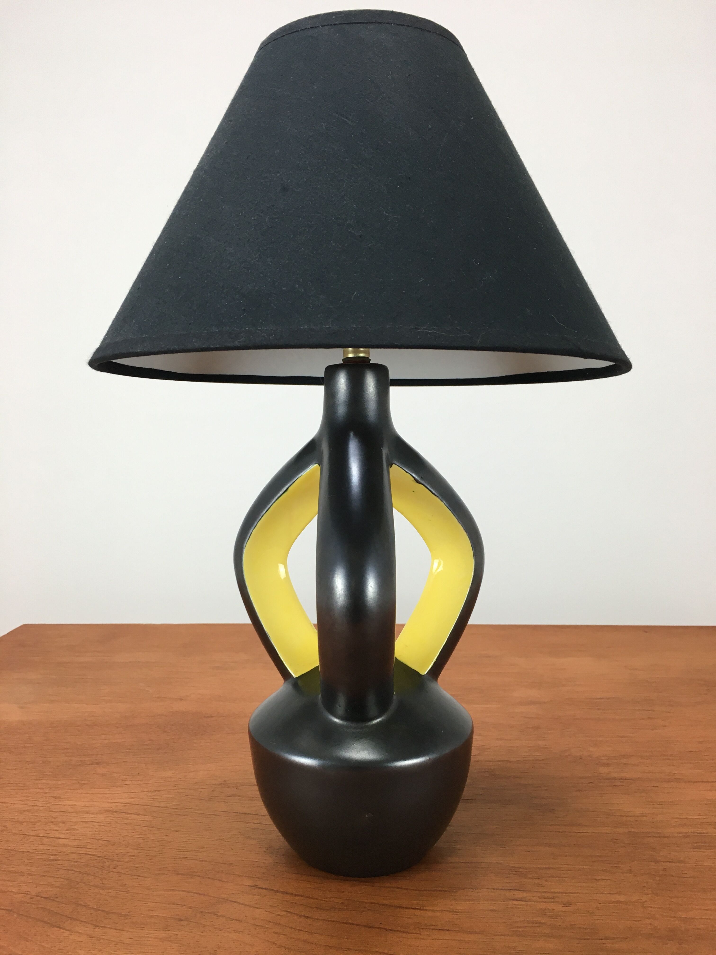 Yellow and black ceramic lamp, Vallauris