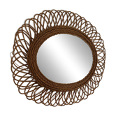 Miroir vintage 1960 soleil fleur rotin osier - 68 x 58 cm