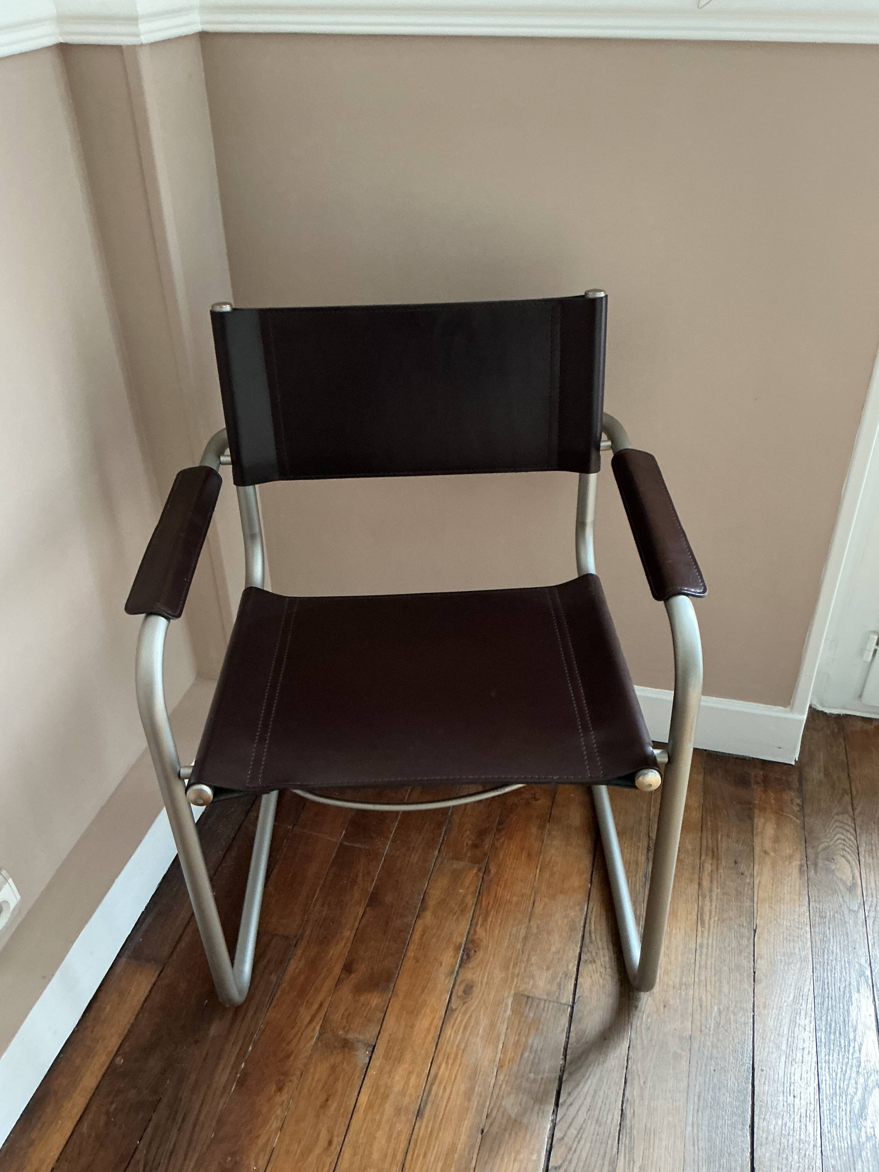 Metal and leather armchair, Marcel Breuer style.