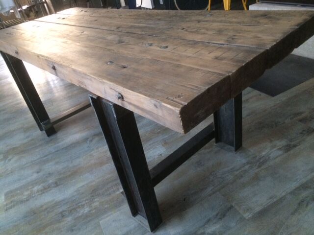 Ancien établi plateau bois piétement UPN