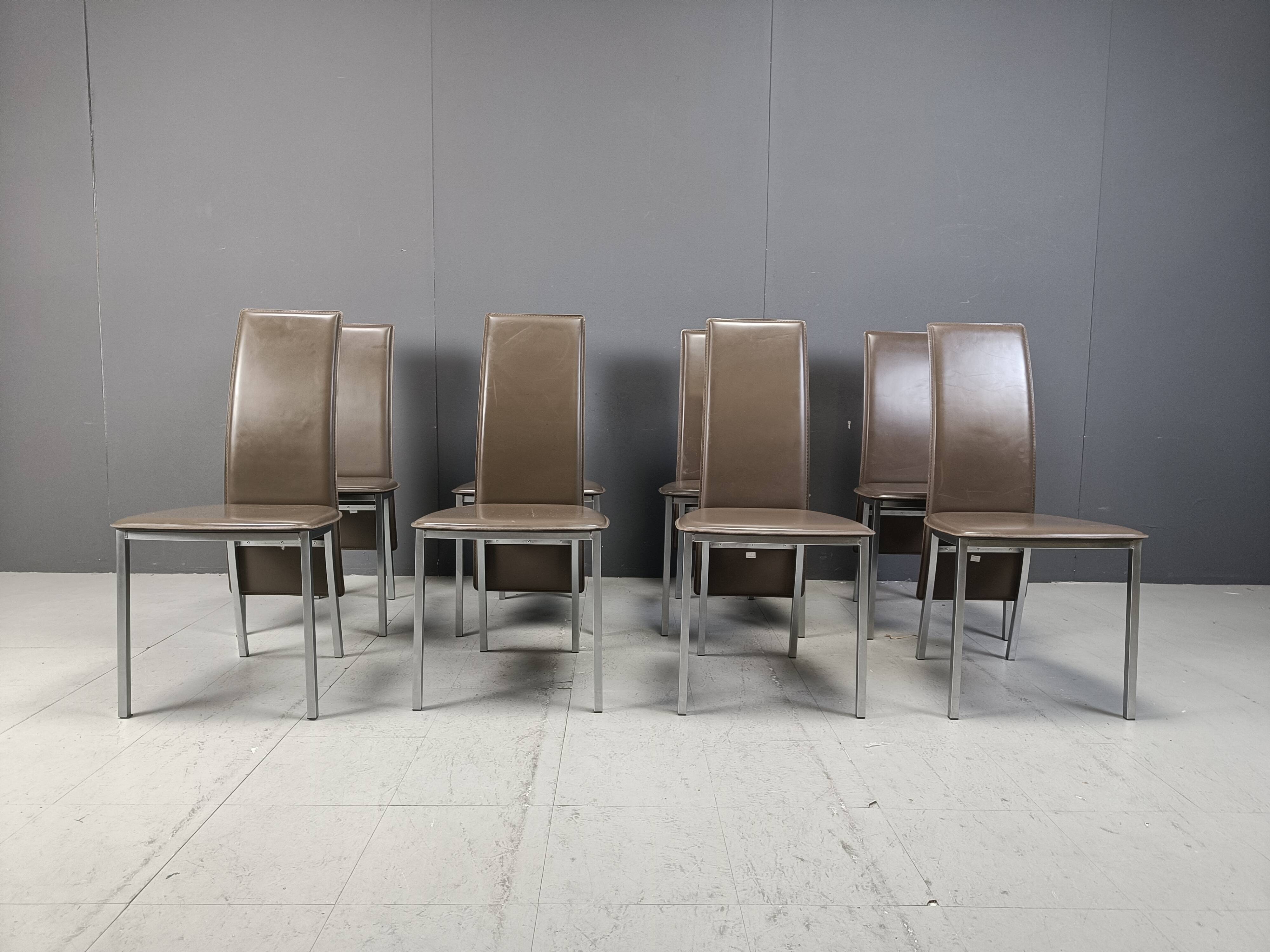 Vintage belgian leather dining chairs set of 8 - 1980s