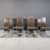 Vintage belgian leather dining chairs set of 8 - 1980s