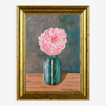 Painting Peony with a green vase