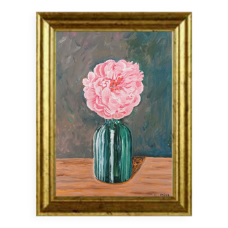 Painting Peony with a green vase