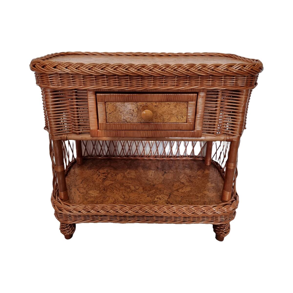 Vintage Wicker Woven Cabinet With Drawer, 90s
