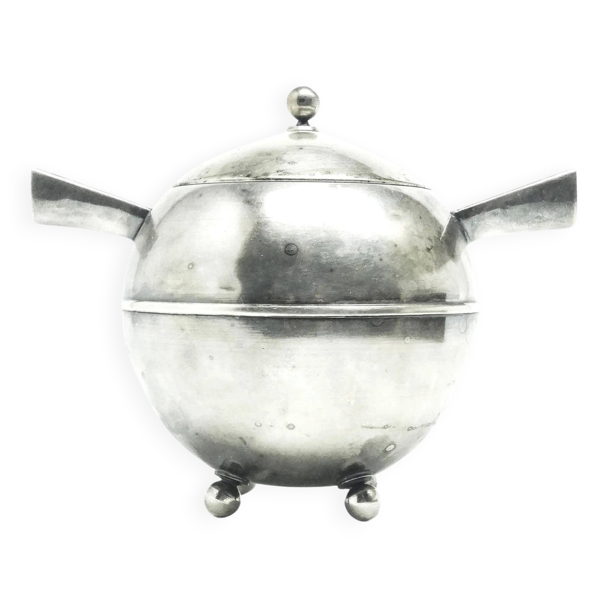 Postmodernist sugar bowl, silver-plated brass, Poland, 1950s