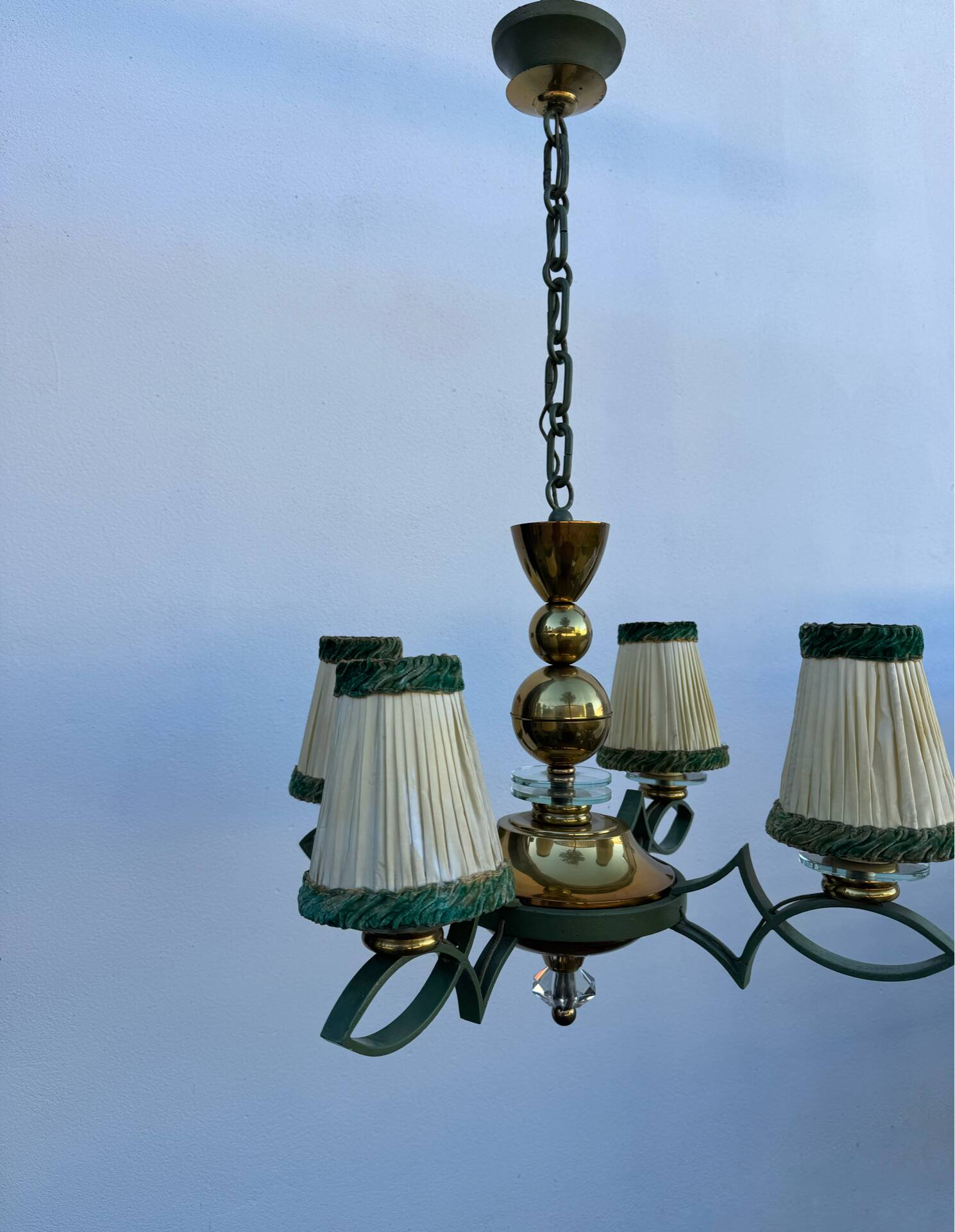 Art Deco brass and glass chandelier