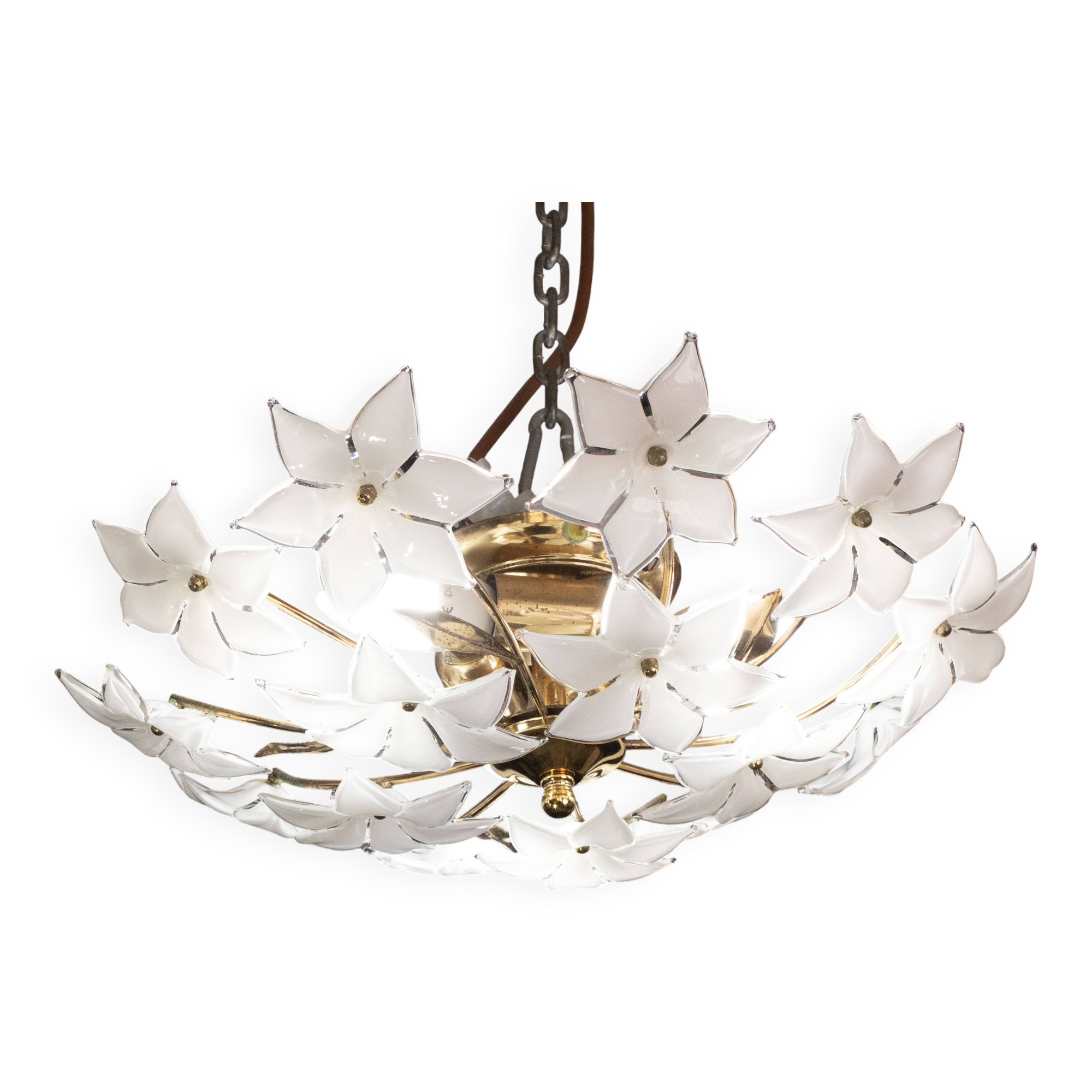 Charming Vintage Murano Ceiling Light White Flowers, 1960s