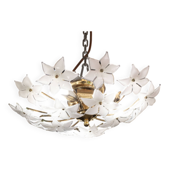 Charming Vintage Murano Ceiling Light White Flowers, 1960s