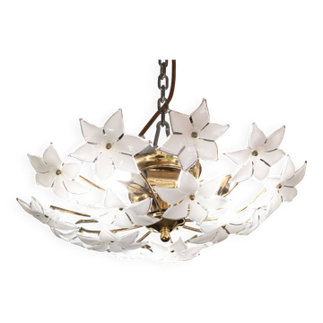 Charming Vintage Murano Ceiling Light White Flowers, 1960s