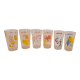 6 orangeade glasses - lemonade - water - regional theme - vintage