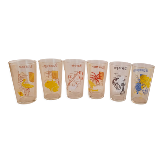 6 orangeade glasses - lemonade - water - regional theme - vintage