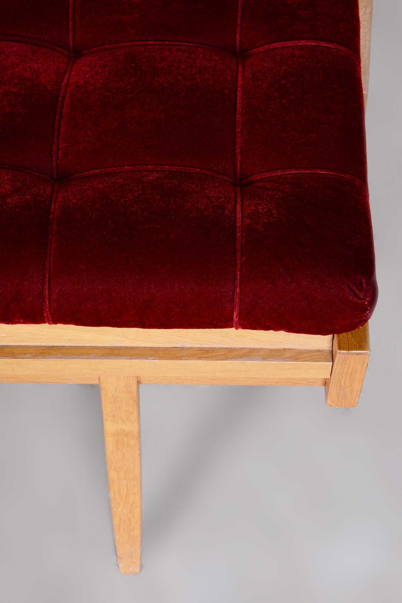 Red Midcentury Modern Oak Sofa, 1950s, Original well preserved upholstery