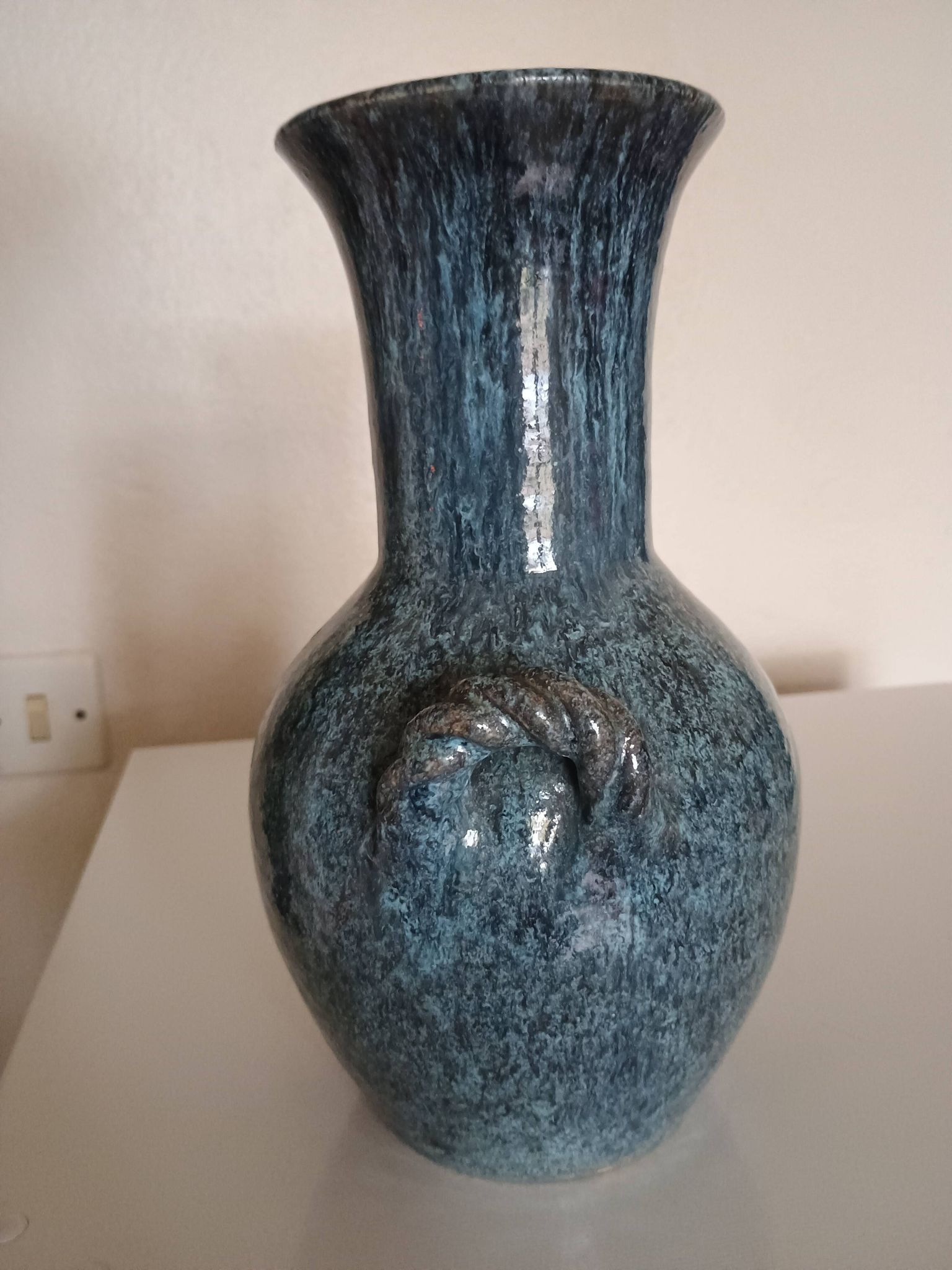 Accolay pottery Yonne - Double handle woven vase - Blue-grey glazed stoneware