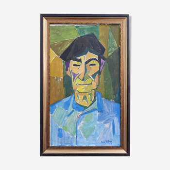 Peinture à l’huile de portrait figuratif du milieu du 20ème siècle, encadrée - Homme moderniste