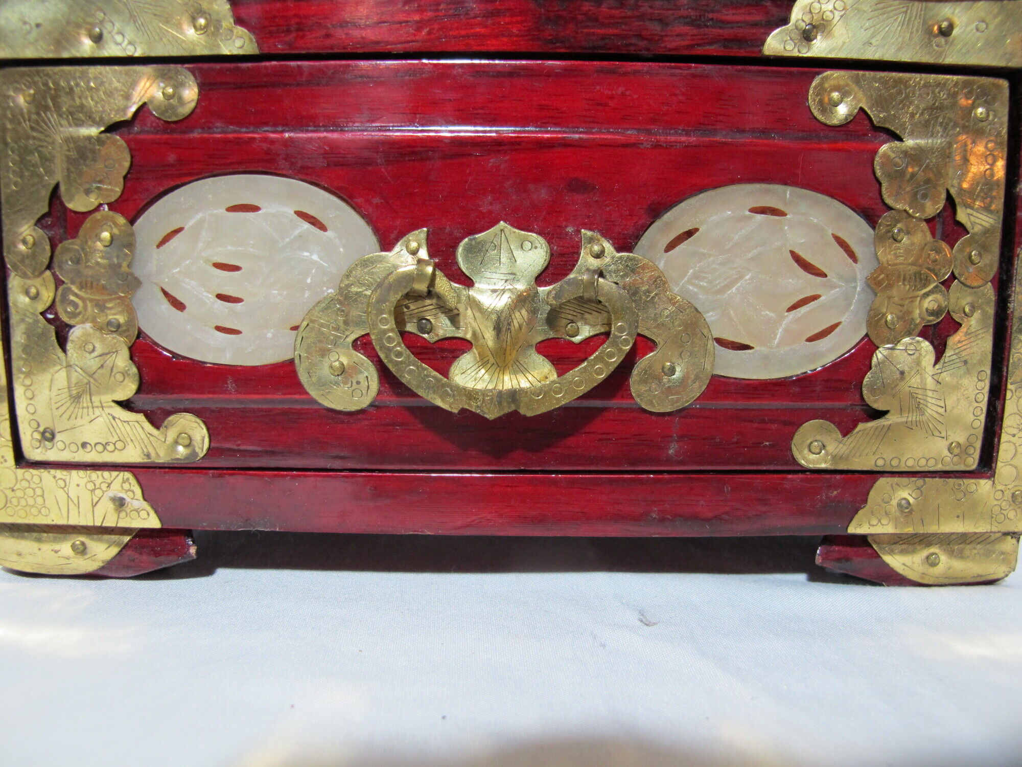Wooden jewelry box adorned with Chinese jade plates