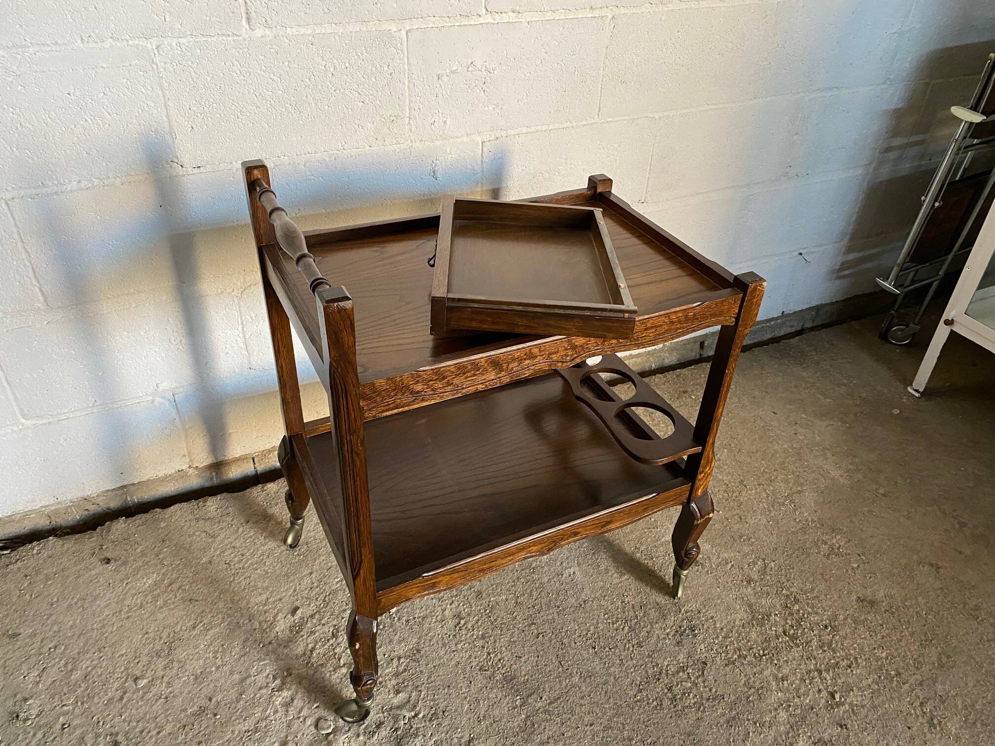 Bar trolley 1 rustic drawer on wheels 1970