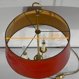 Brass bouillotte lamp with red lampshade, Louis XVI – XXth style