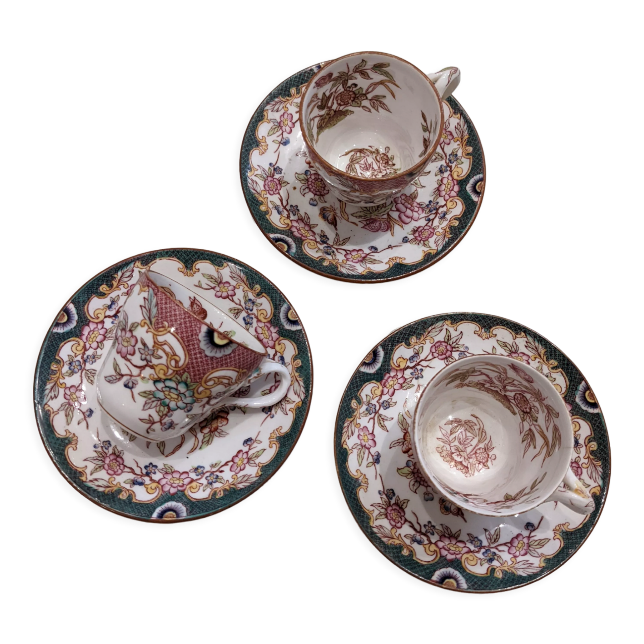 Tasses et soucoupes porcelaine fine Sarreguemines ancienne