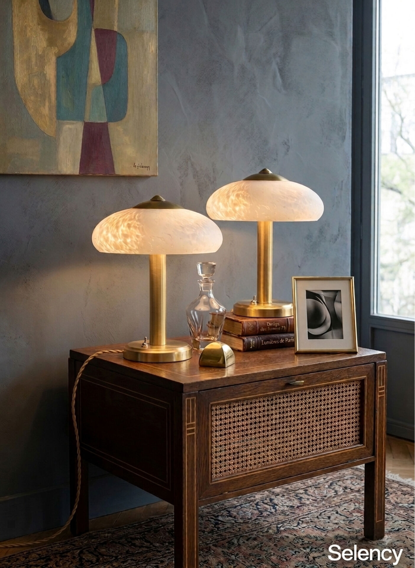 Paire de lampes à poser art déco verres de Clichy  & Laiton