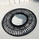 Round black rattan mirror