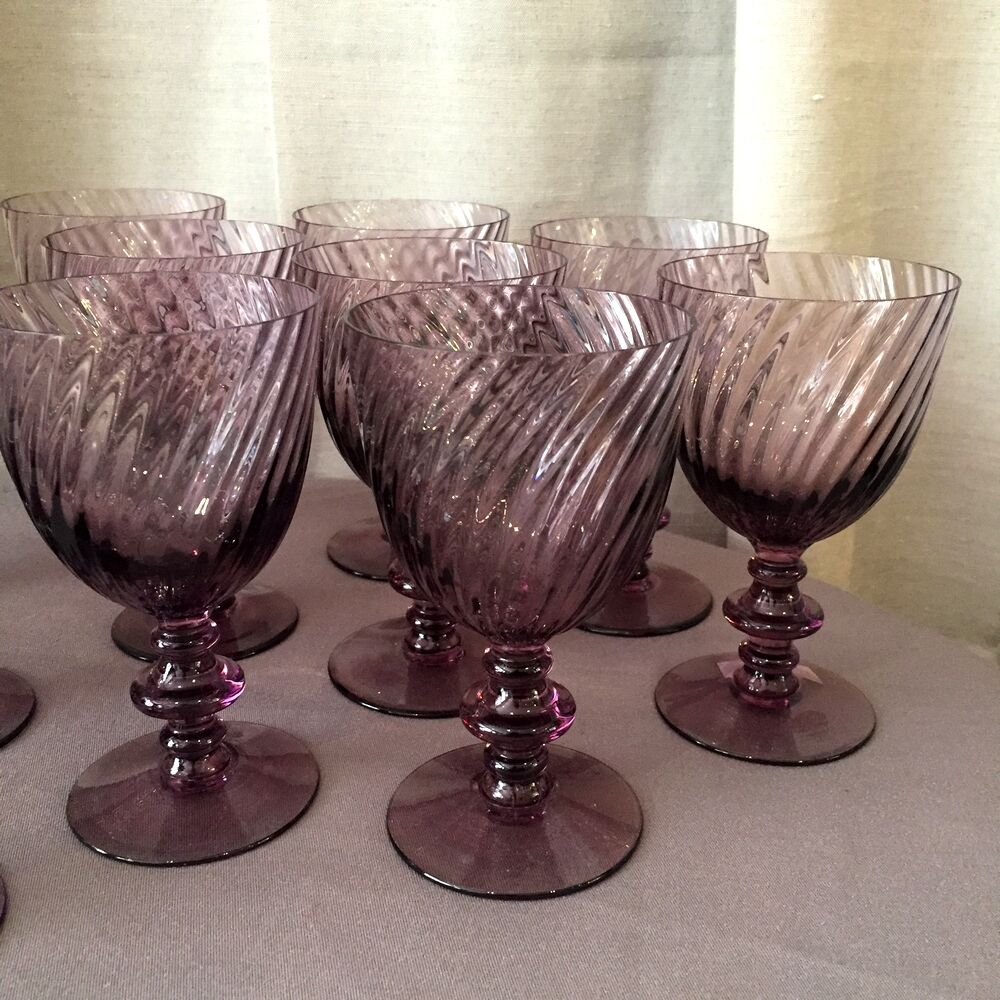 Suite of 12 purple wine glasses in hartzwiller crystal