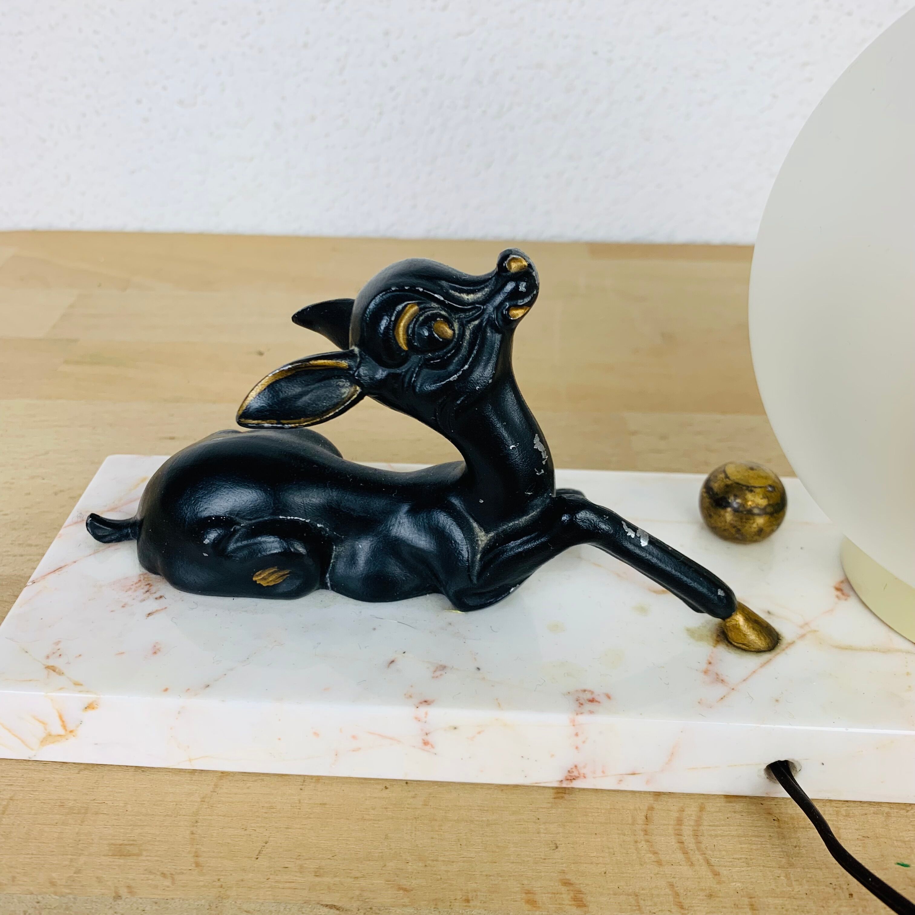 Art deco lamp fawn brass and marble