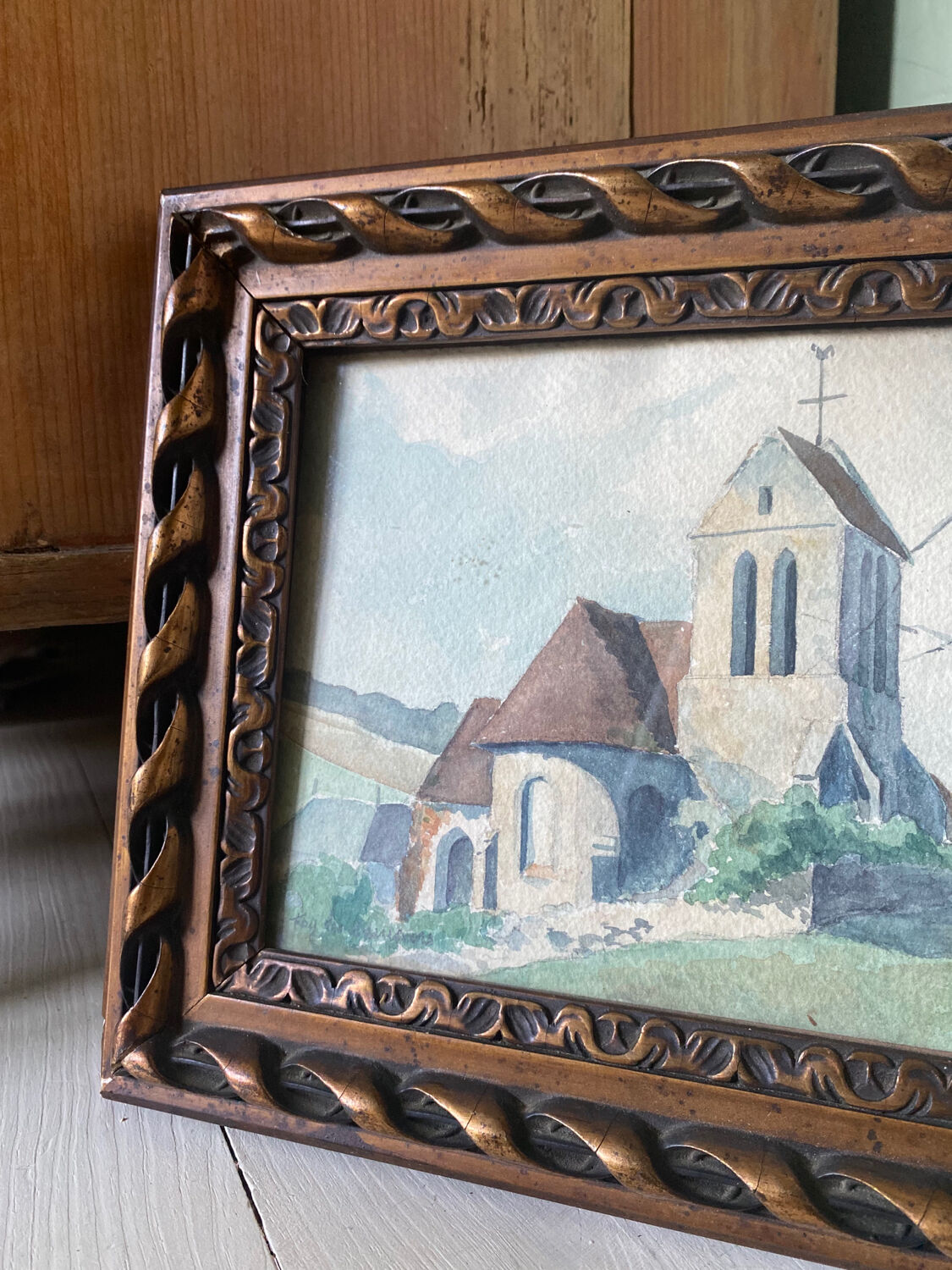Watercolor signed 1943 Fay-Lès-Nemours French landscape