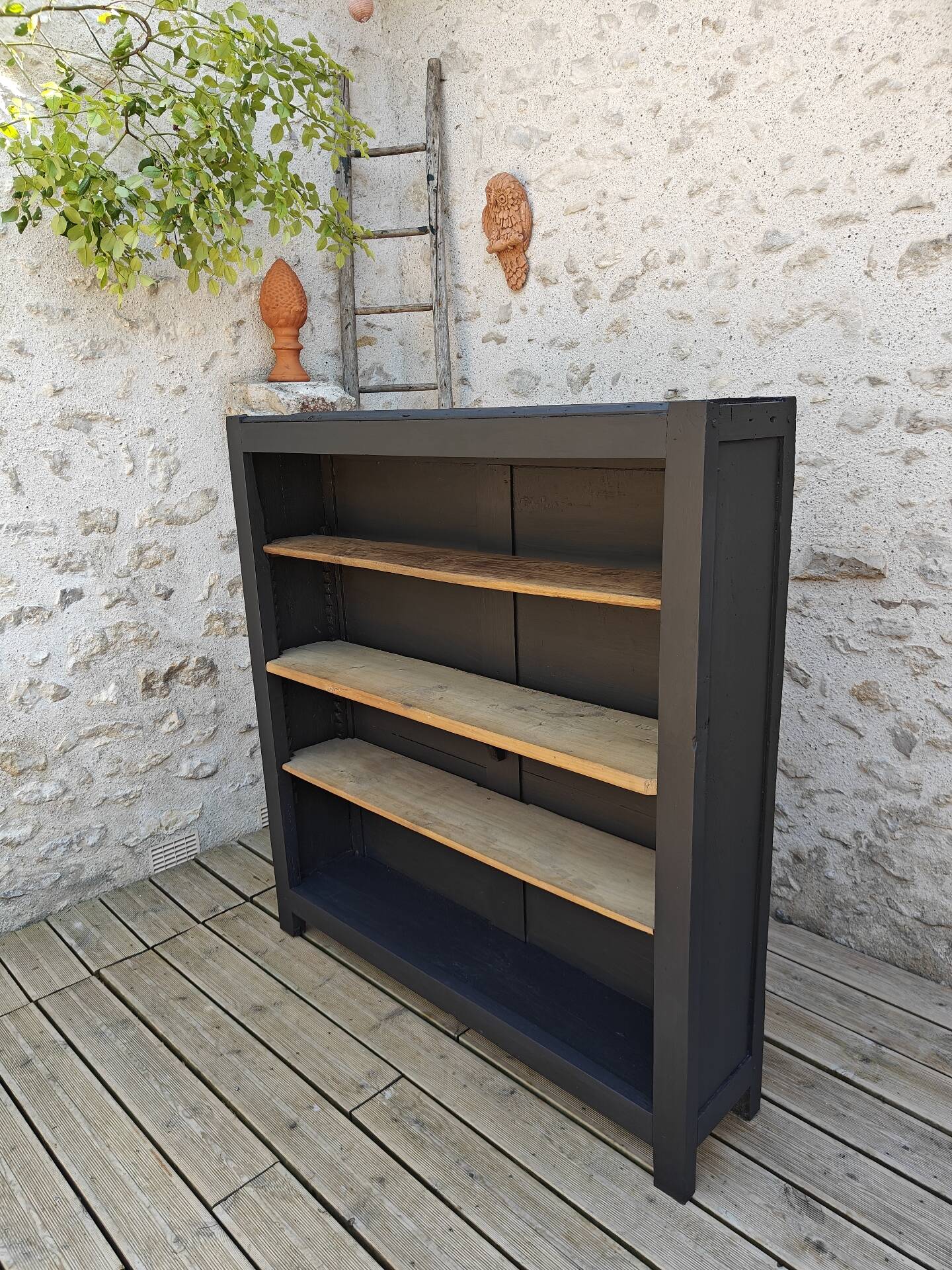 Library, restored antique shelf