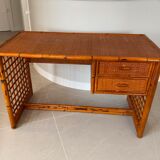 Desk and armchair rattan and vintage bamboo