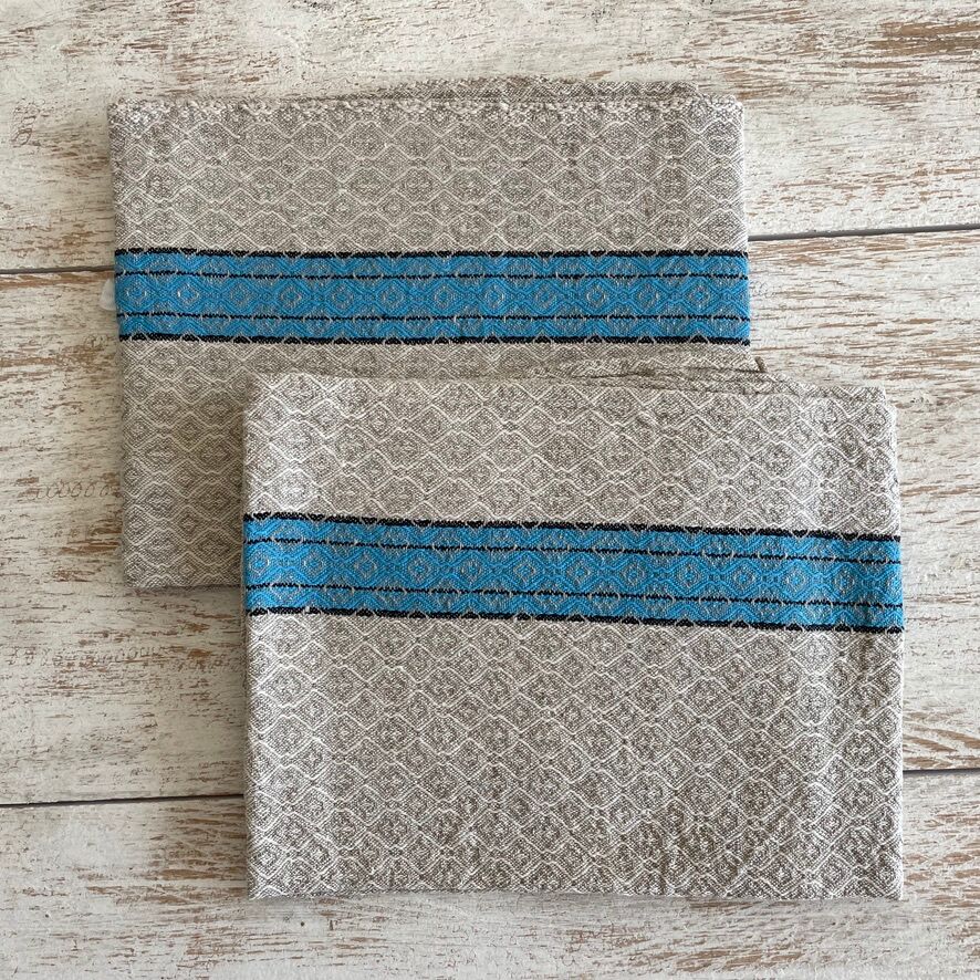 Set of 2 jacquard tea towels with blue stripes - mixed breed linen / cotton - 67x50cm