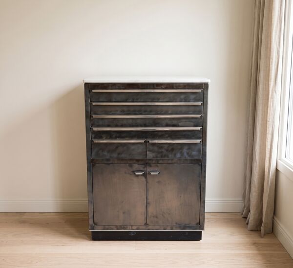 Meuble de dentiste vintage – Style industriel, acier, marbre, idéal loft et atelier