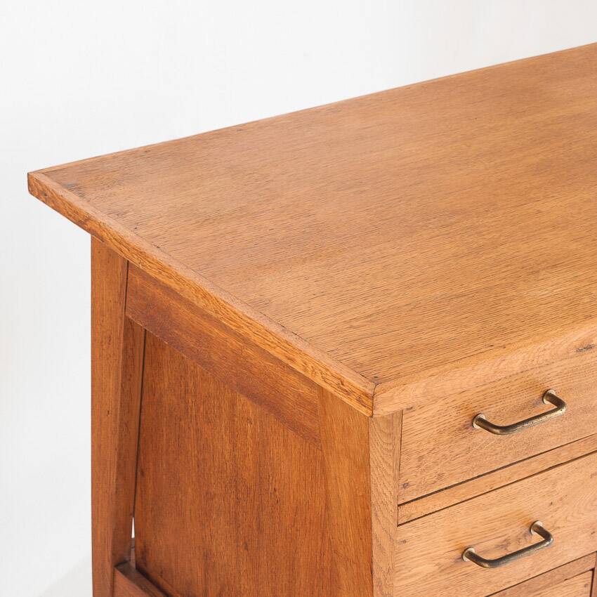 Vintage oak desk. Compass legs with drawers. France, 1950s