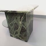 Vintage square coffee table with 2 green marble and smoked glass tops