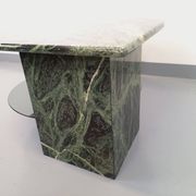Vintage square coffee table with 2 green marble and smoked glass tops