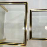 Set of Nesting Coffee Tables in Gold Metal & Beveled Glass by Pierre Vandel