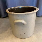 Varnished stoneware pot cover colbalt blue bird decor with small ears