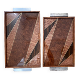 Duo of vintage wooden trays marked art deco